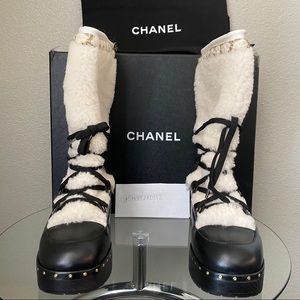 Chanel boots Shearling Chain Studded CC High Boot